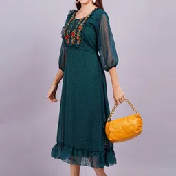 JC4U Women Georgette Fit & FlareDobby Midi Dress-image-97