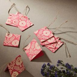 Fabindia Home Pink Paper Printed Sarkhaab Gift Tag - Set of 10-6