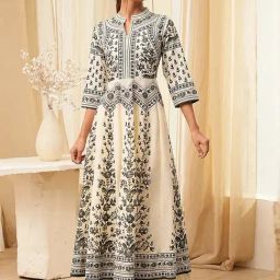 Biba Off White & Grey Cotton Floral Printed Kurta With Pant-image-73