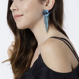 Jewels Galaxy Blue Silver-Plated Handcrafted Tasselled Contemporary Drop Earrings-40