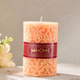 Fabindia Orange Wax Pillar Embossed Candle-16