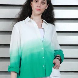High Star Green & White Cotton Regular Fit Oversized Shirt-image-93