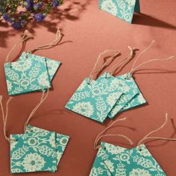 Fabindia Home Teal Paper Printed Sarkhaab Gift Tag - Set of 10-0
