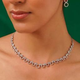 Abdesigns Silver American Diamond Cubic Zirconia Necklace & Earring Set-32