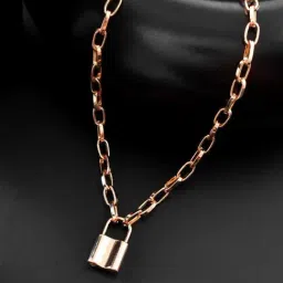 VOJ Mens Gold Plated Lock Chain for Men-image-53