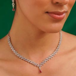 Abdesigns Silver American Diamond Cubic Zirconia Necklace & Earring Set-image-77