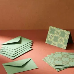 Fabindia Home Green Paper Printed Sarkhaab Gift Card - Set of 6-image-11