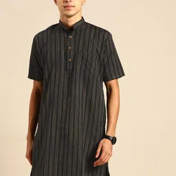 RAJUBHAI HARGOVINDAS Men Black Striped Handloom Kurta-image-27