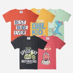 Vimal Jonney Boys Multicolor Printed T-Shirt (Pack Of 5)-image-89