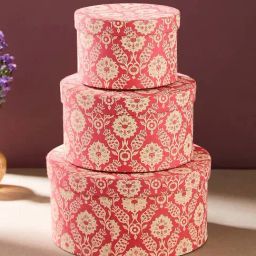 Fabindia Home Pink Paper Printed Sarkhaab Gift Box - Set of 3-40
