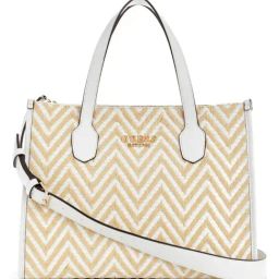 GUESS White SILVANA Embroidered Medium Tote-22