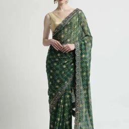 Jaipur Kurti Green Embroidered Saree With Unstitched Blouse-picture-16