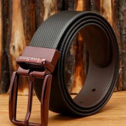 Louis Stitch Black Textured Leather Reversible Belt for Men-image-99