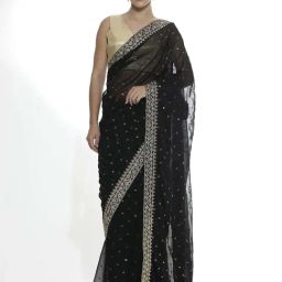 Jaipur Kurti Black Embellished Saree With Unstitched Blouse-image-33