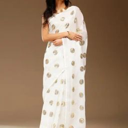 Saree Mall White Embellished Sarees With Unstitched Blouse-image-44