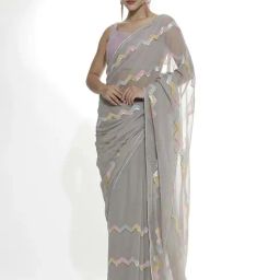 Jaipur Kurti Grey Embellished Saree With Unstitched Blouse-image-58