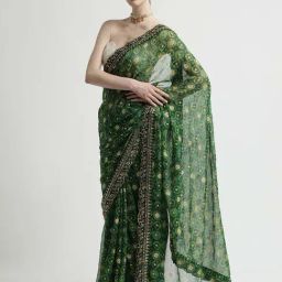 Jaipur Kurti Green Embroidered Saree With Unstitched Blouse-picture-28