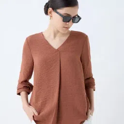 Wardrobe by Westside Tan Crinkle-Textured Top-picture-47