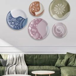Nestroots Modern Warli Floral Multicolor Porcelain Wall Plate - Set of 5-image-5