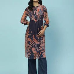 aarke Ritu Kumar Navy Floral Print Kurta-image-44