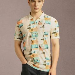 Louis Philippe Beige Cotton Slim Fit Printed Polo T-Shirt-picture-16