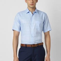Van Heusen Blue Cotton Regular Fit Checks Shirt-image-17