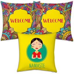 Indigifts 3-Pcs Yellow & Red Printed Square Cushion Covers-10