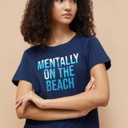 Ginger By Lifestyle Dark Blue Cotton Regular Fit Printed T-Shirt-image-2