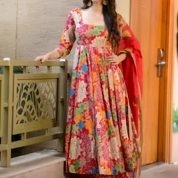 DIVASTRI Women Floral Printed Panelled Kurta with Palazzos & With Dupatta-picture-5