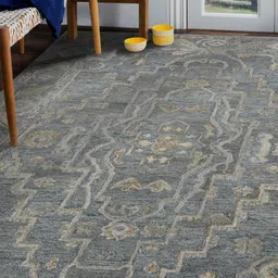 saraswatii global Vestige Kilim Blue & Brown Ethnic Motifs Printed Tufted Woollen Carpet-image-80