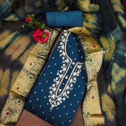 SHADOW & SAINING Floral Embroidered Cotton Jacquard Semi-Stitched Dress Material-picture-15
