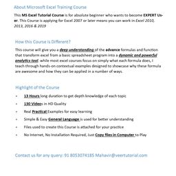 Veer Tutorial Advance Excel Video Training 13 Hours Course Dvd In Hindi (Lifetime Access, No Installation, No Internet, Copy In Computer) image 2