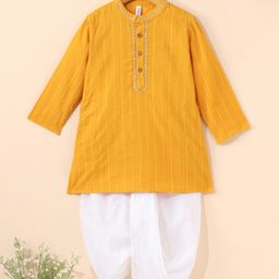Babyhug Full Sleeves Solid Kurta and Dhoti Set - Mustard-picture-9