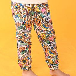 Anthrilo Cartoon Graffiti Doddle Printed Fleece Joggers - White & Multi Color-picture-36