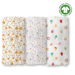 Moms Home Organic Cotton Baby Muslin Swaddle Mix Pack of 3 - Multicolour-image-51