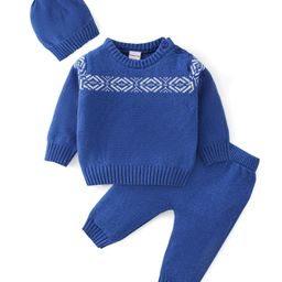 Babyhug Organic Cotton Full Sleeves Sweater Set - Navy Blue-picture-28