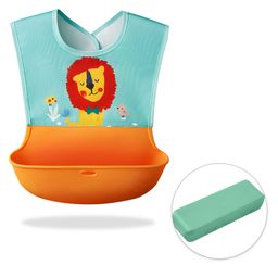 Bembika Baby Feeding Essential Baby Feeding Bib Silicone Tableware Lion Print- Sky Blue-picture-12