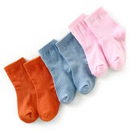 Cute Walk by Babyhug Anti Bacterial Ankle Length Non Terry Solid Color Socks Pack of 3 - Pink Orange & Blue-picture-35