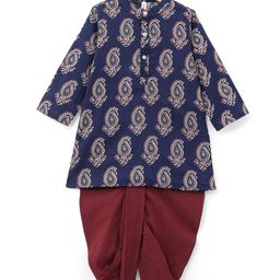 Babyhug 100% Cotton Knit Full Sleeves Ethnic Koyi Printed Kurta & Dhoti Set - Blue & Maroon-image-25