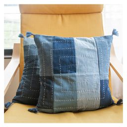 Dwij Products Upcycled Denim Set of 2 Cushion Covers (Boxed) - 450 g-16