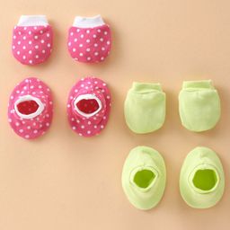 Ben Benny Cotton Knit Mittens & Booties Solid & Polka Dot Print Pack Of 2 - Pink & Green-picture-18