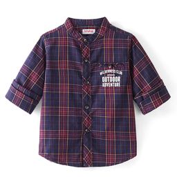 Babyhug 100% Cotton Full Sleeves Mandarin Collar Checks Shirt -Red and Blue-image-37
