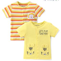 Babyoye 100% Cotton Knit with Eco Jiva Finish Half Sleeves Striped & Tiger Print Vests Pack of 2 -Multicolor-picture-17