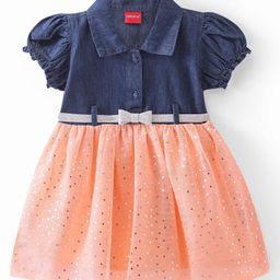 Babyhug Half Sleeves Party Frock Heart Foil Print - Pink-image-32