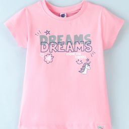 Teddy Cotton Sinker Knit Half Sleeves T-Shirt Unicorn Print - Pink-22