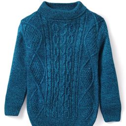 Babyhug Knit Full Sleeves Turtle Neck Sweater With Cable Knit Design - Navy Blue-image-90