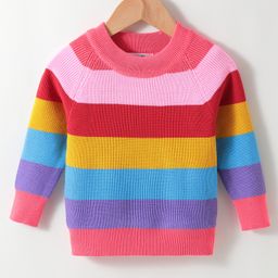 Kookie Kids Cotton Full Sleeves Pullover Sweater With Stripes - Multicolour-image-98