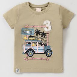 CUCUMBER Sinker Knit Half Sleeves T-Shirt with Jeep Print - Green-12