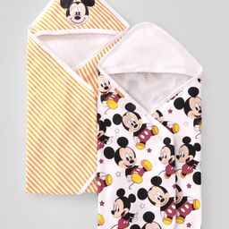 Babyhug Disney Terry Knit Hooded Wrapper with Mickey Mouse & Friends GraphicL 76 X B 76 Cm Pack of 2 - White & Yellow-image-57