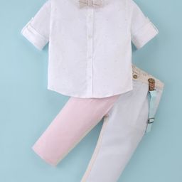 ToffyHouse 100% Cotton Woven Full Sleeves Sold Colour Shirt & Trouser Set with Bow & Suspender - Multicolour-picture-20